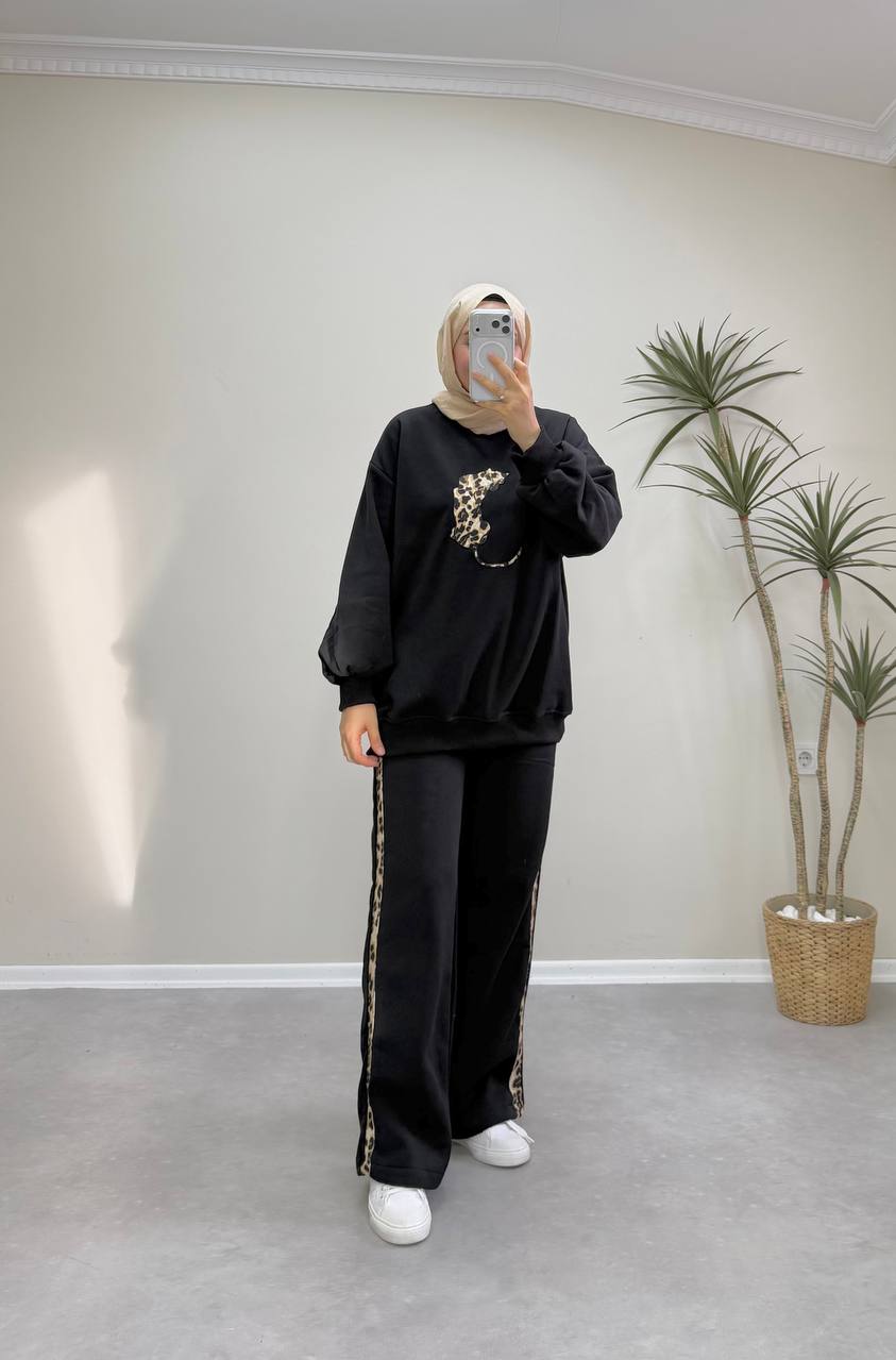 2899 - Leopar Pantolon Takım - Siyah