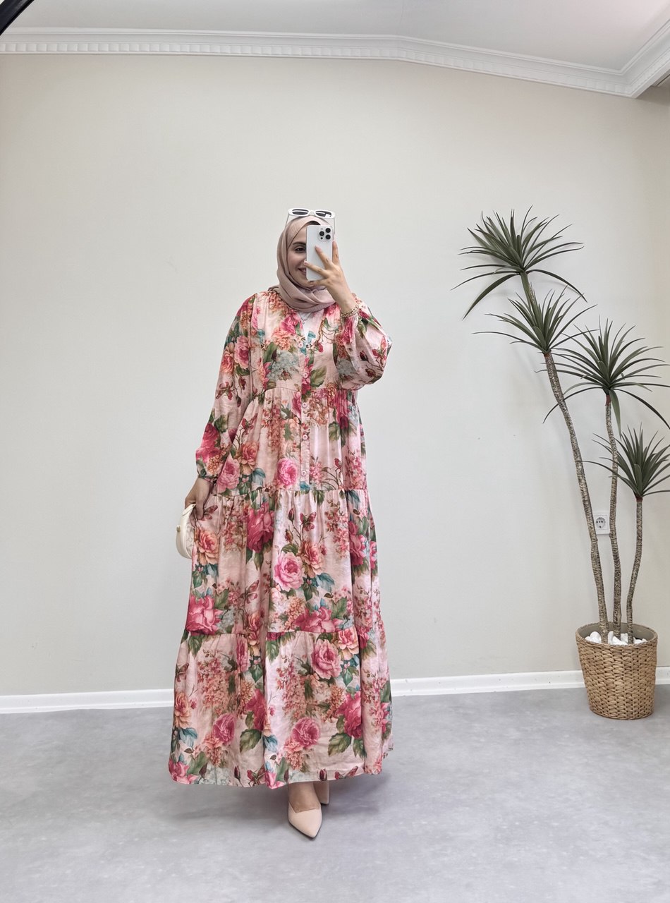 1809 - Renki Güllü Vual Elbise