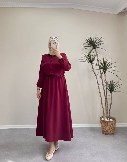 1397 - Yelekli Elbise -Bordo