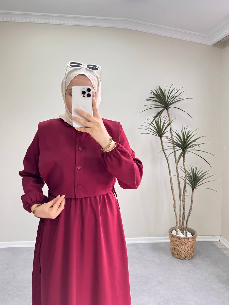 1397 - Yelekli Elbise -Bordo