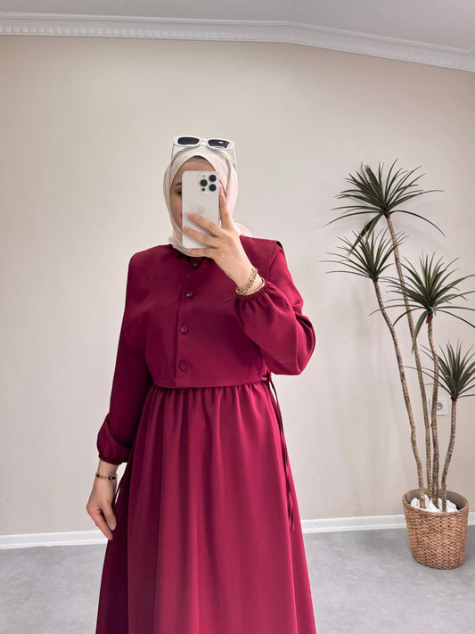 1397 - Yelekli Elbise -Bordo