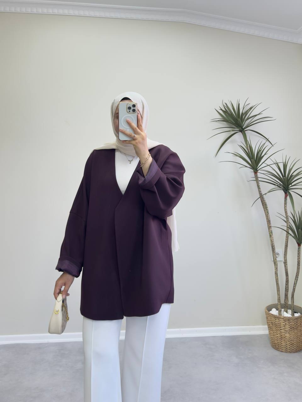 2400 - Deri Kemerli Ceket - Mürdüm