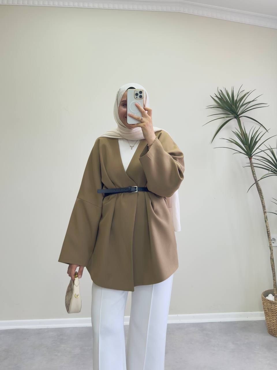 2400 - Deri Kemerli Ceket - Kahve