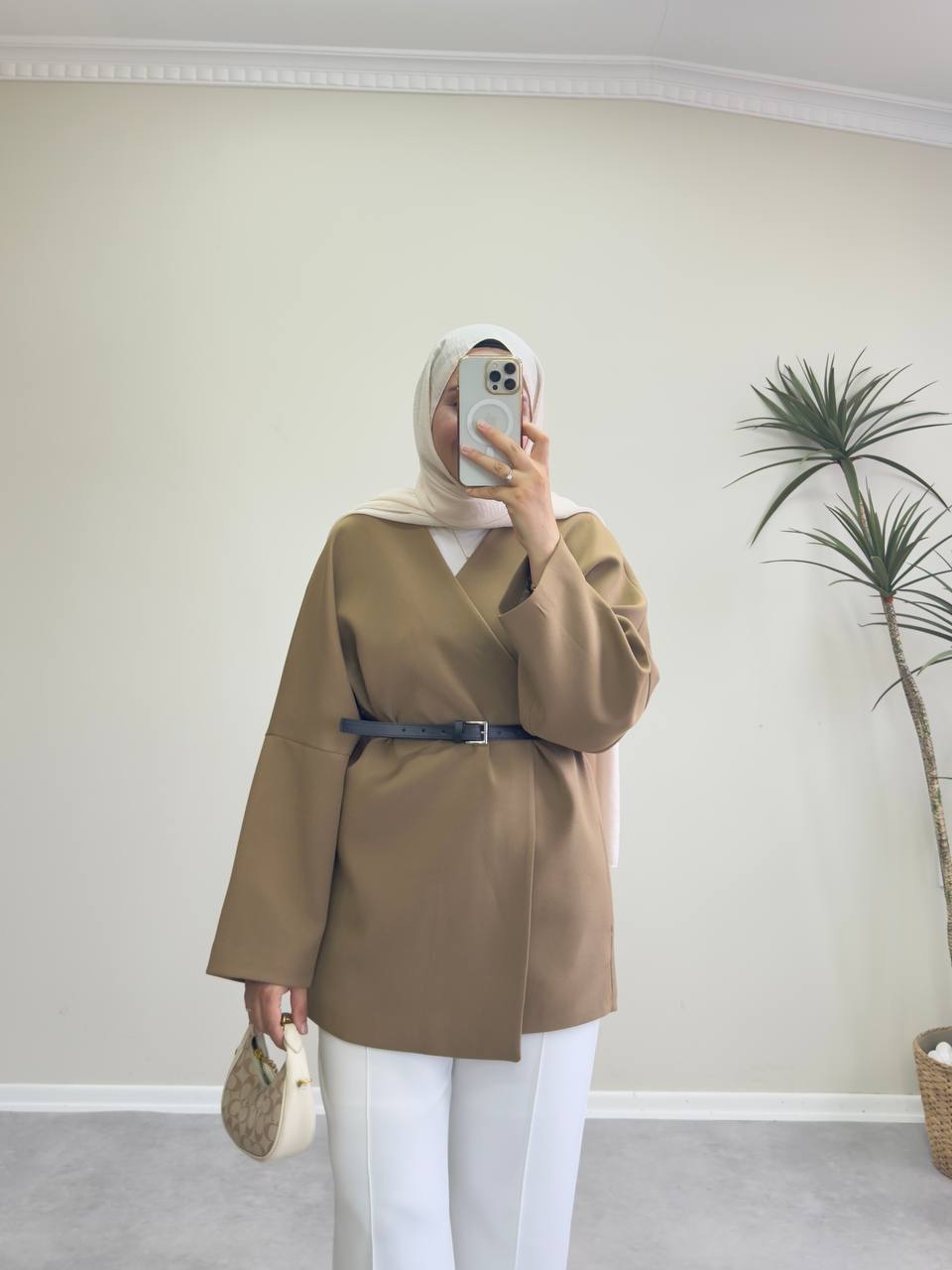 2400 - Deri Kemerli Ceket - Kahve