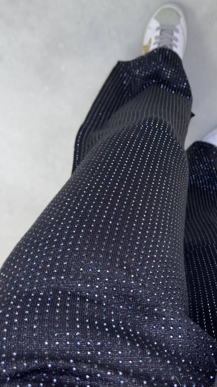 2448 - Taşlı Palazzo Pantolon - Siyah