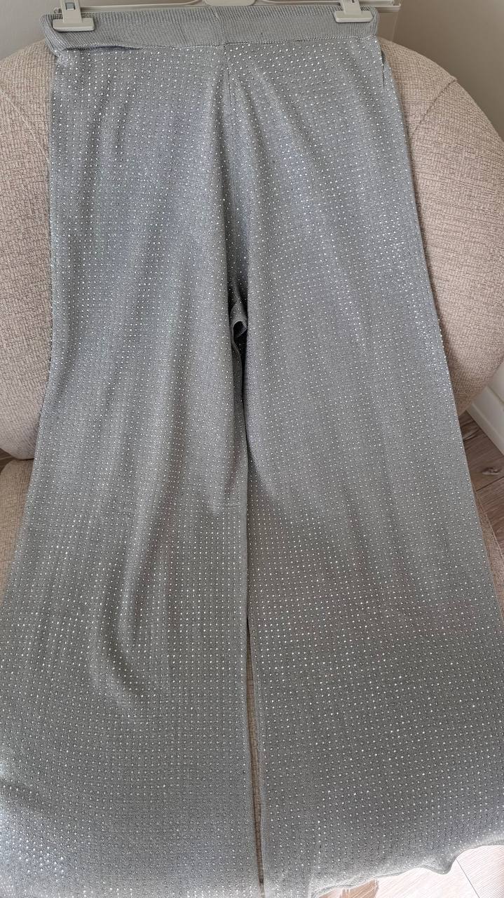 2448 - Taşlı Palazzo Pantolon - Gri