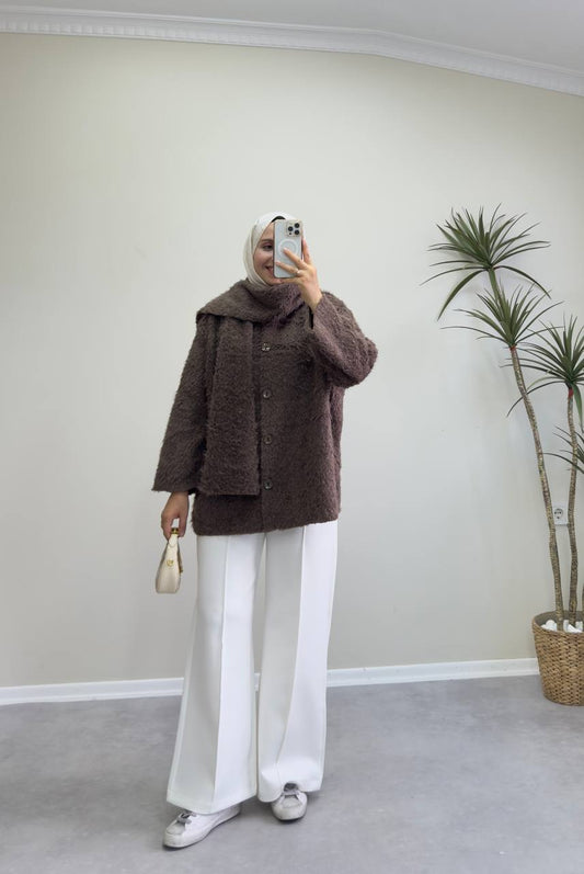 2431 - Uzun Çımalı Pantolon - Beyaz