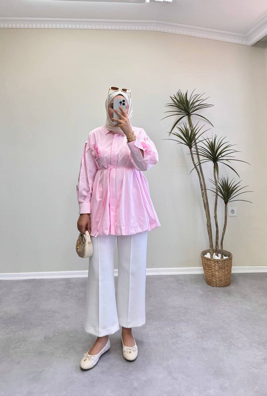 1427 - Gül Broşlu Gömlek -Pembe