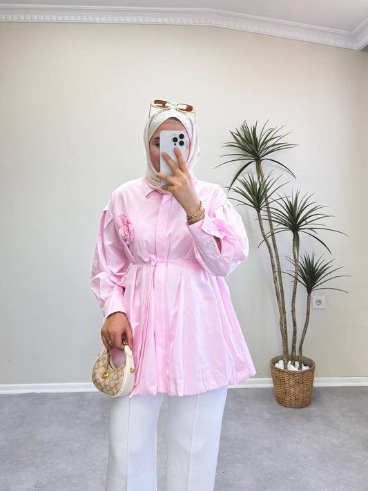 1427 - Gül Broşlu Gömlek -Pembe