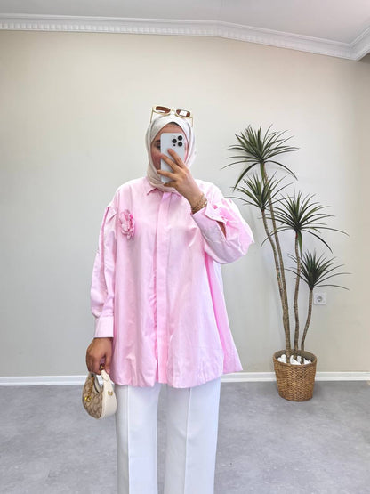 1427 - Gül Broşlu Gömlek -Pembe