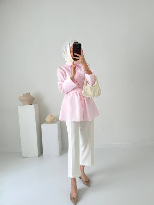 2011 - Geniş Kuşaklı Gömlek - Pembe