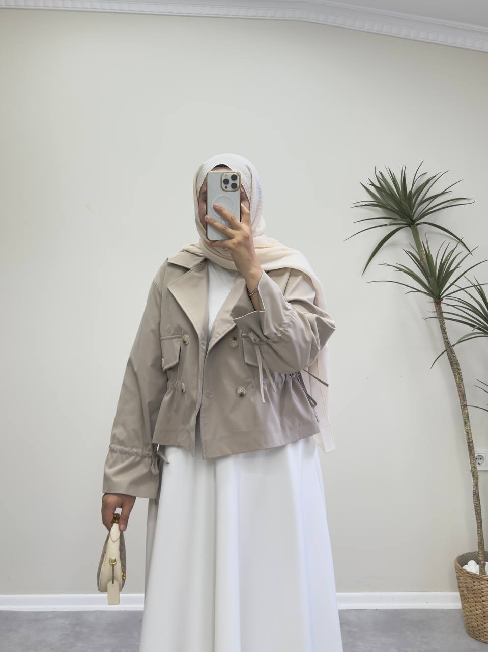 2264 - Büzmeli Kısa Trençkot - Vizon