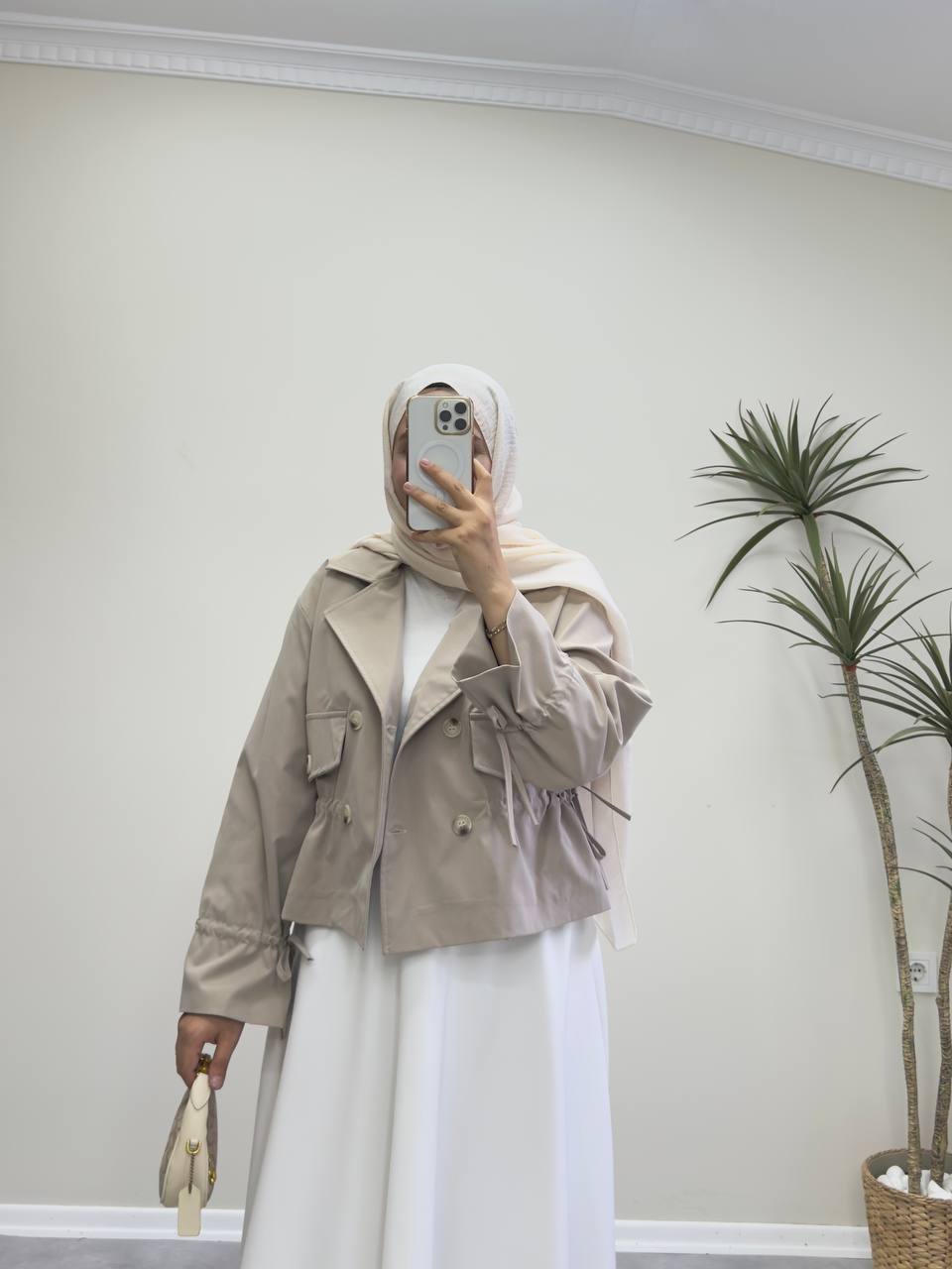 2264 - Büzmeli Kısa Trençkot - Vizon