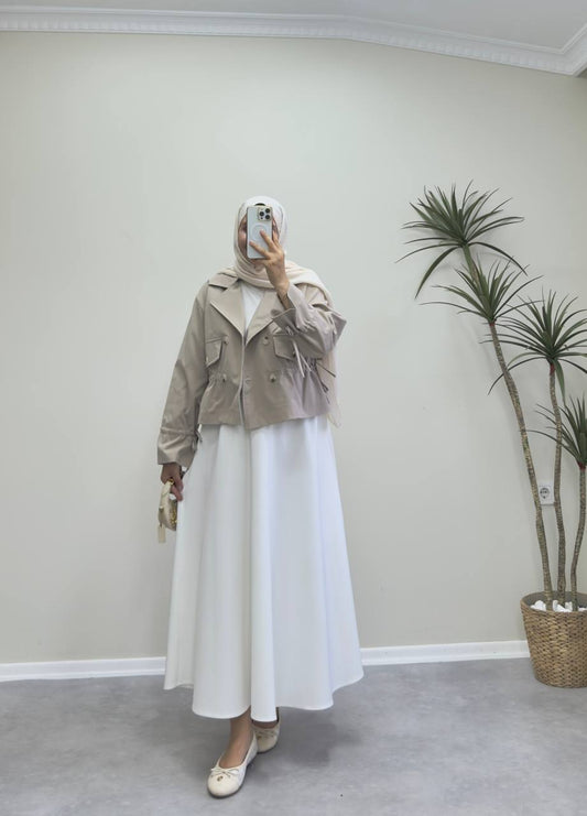 2264 - Büzmeli Kısa Trençkot - Vizon