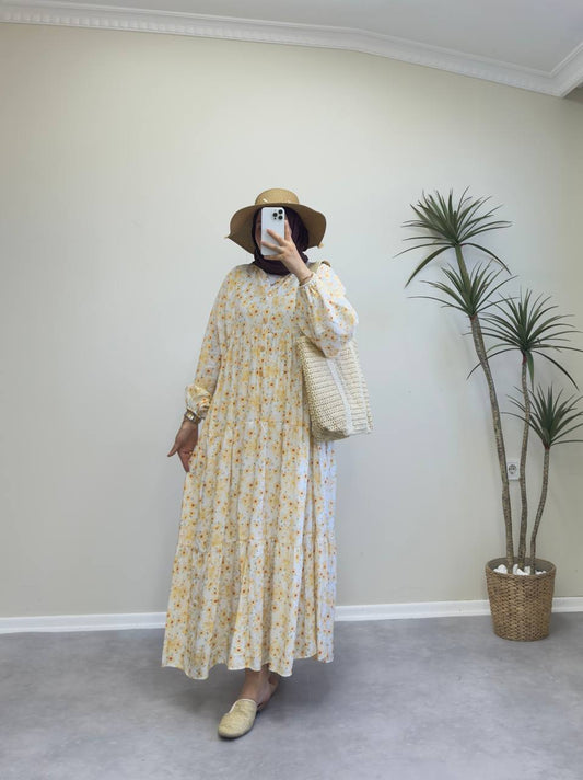 1809 - Bahar Vual Elbise - Sarı