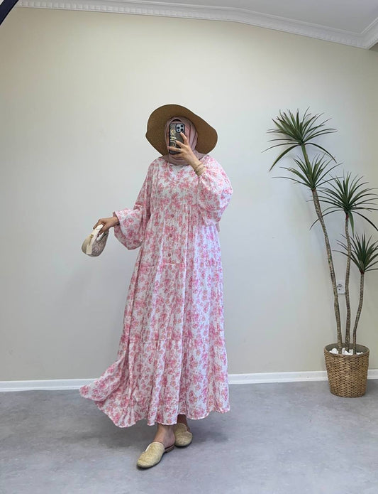 1809 - Bahar Vual Elbise - Pembe