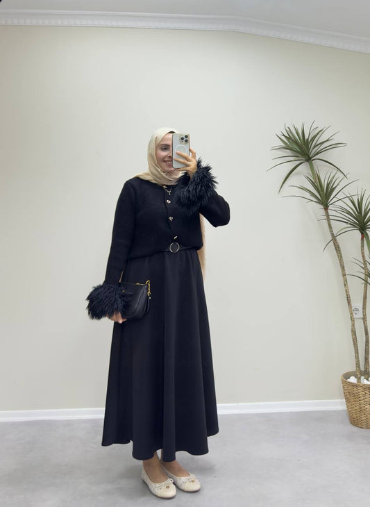 2547 - Kolu Tüylü Hırka  - Siyah