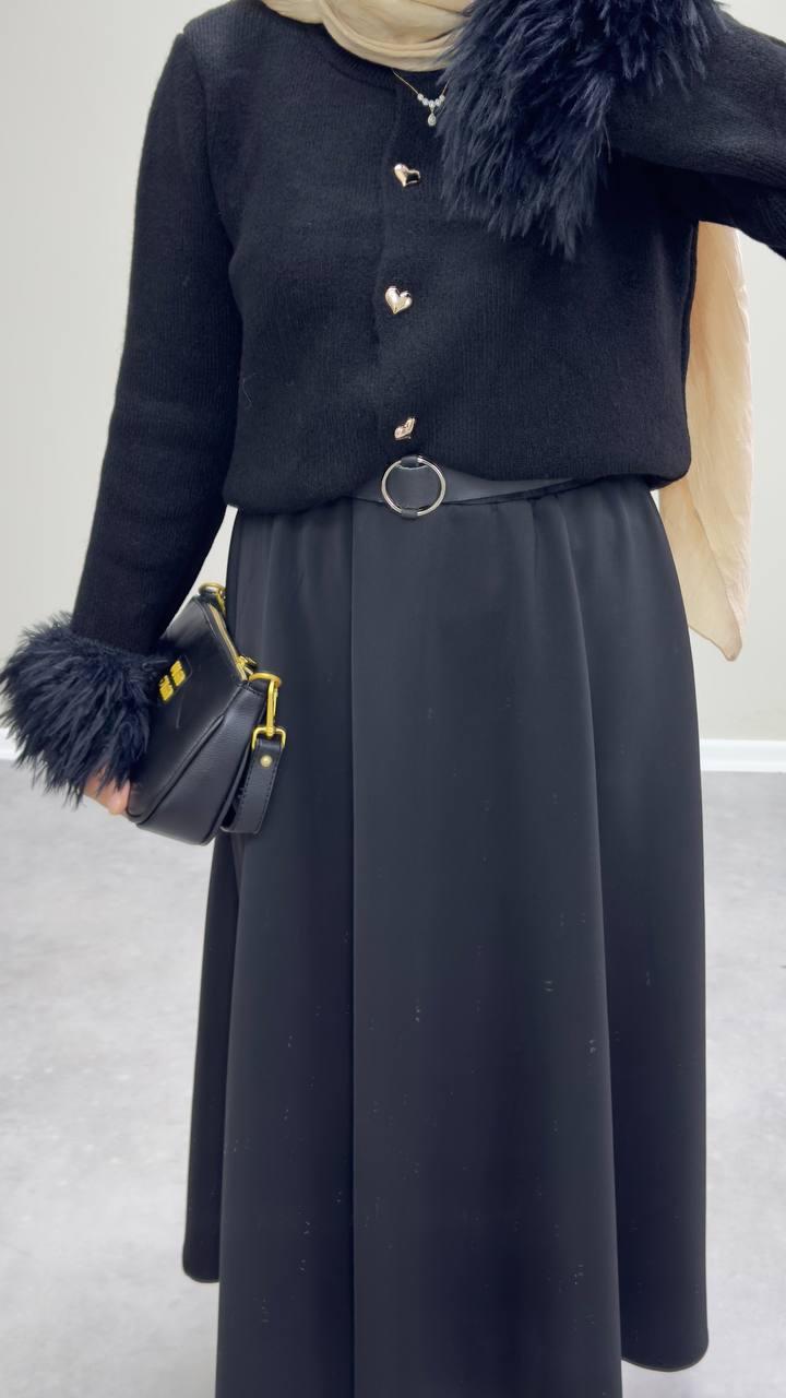 2547 - Kolu Tüylü Hırka  - Siyah