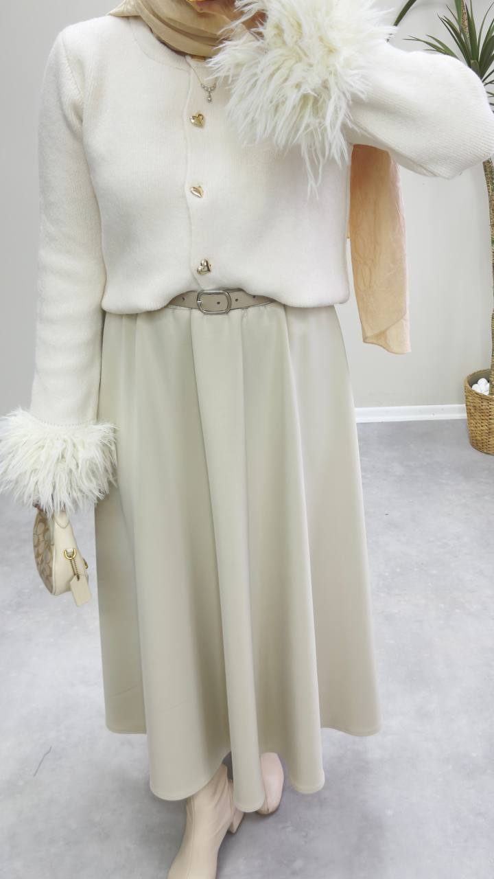 2547 - Kolu Tüylü Hırka  - Krem