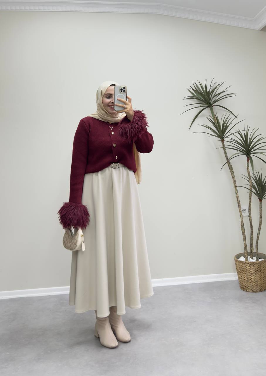 2547 - Kolu Tüylü Hırka  - Bordo