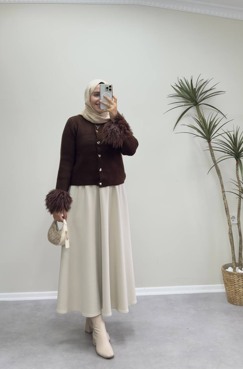 2547 - Kolu Tüylü Hırka  - Acı Kahve