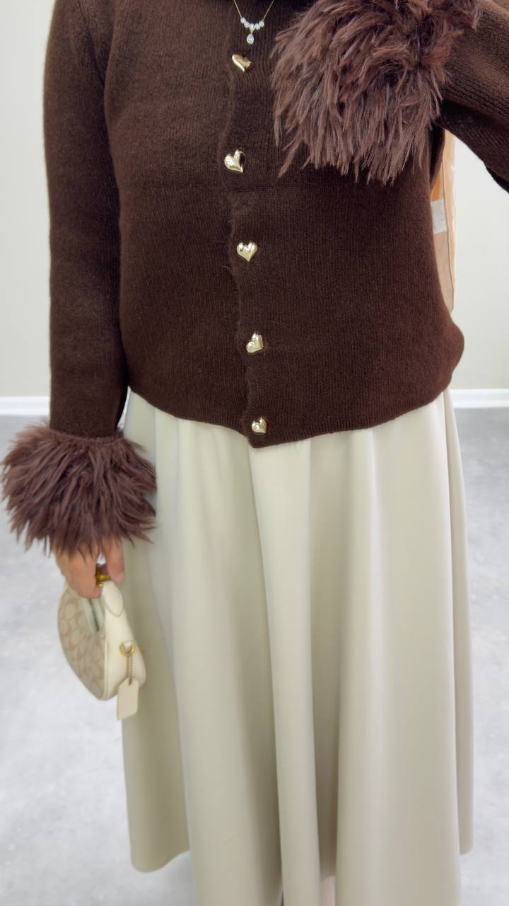 2547 - Kolu Tüylü Hırka  - Acı Kahve