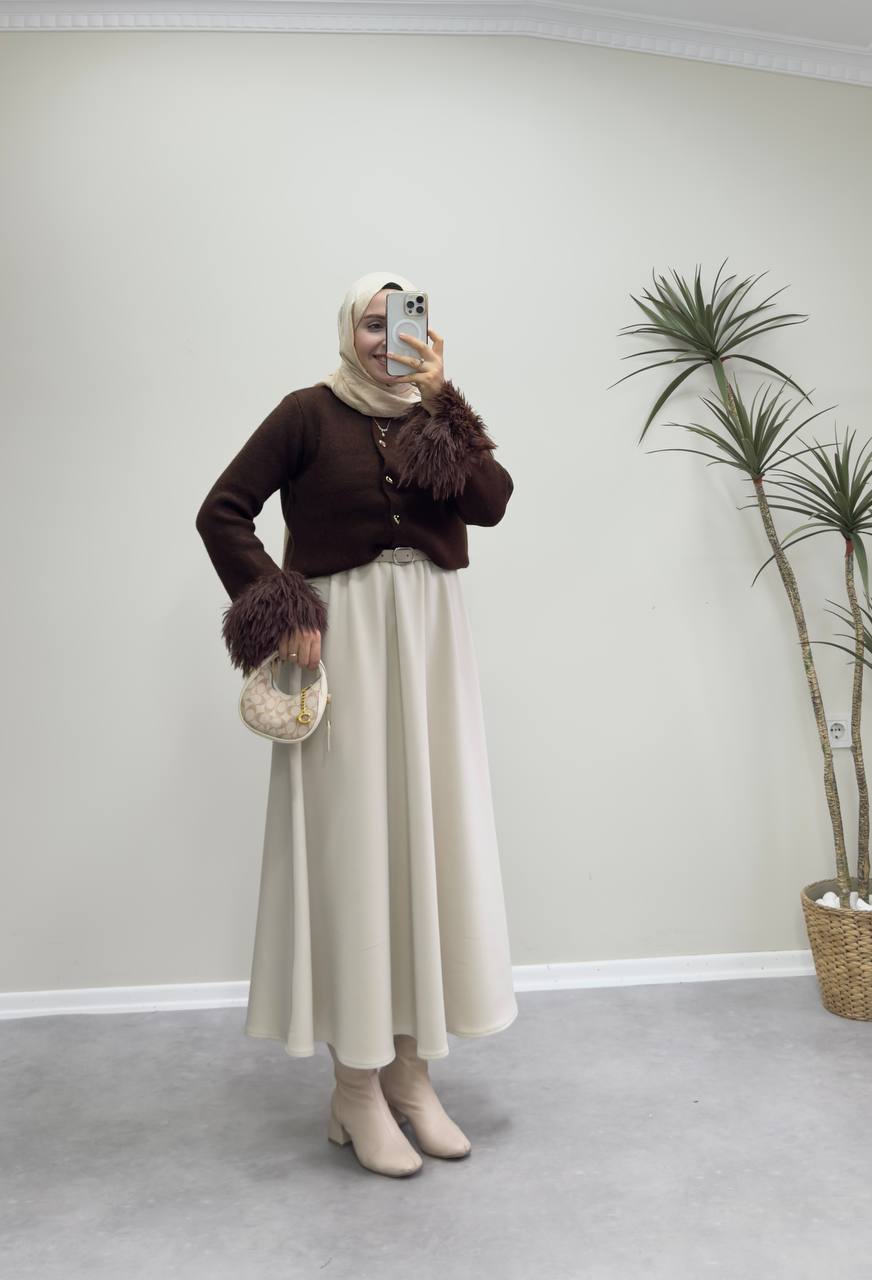 2547 - Kolu Tüylü Hırka  - Acı Kahve