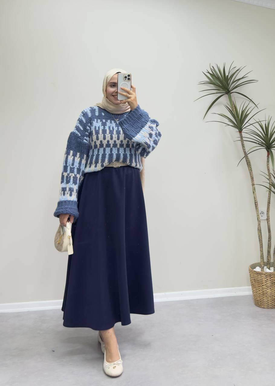 2554 - Oversize Kısa Kazak - Mavi