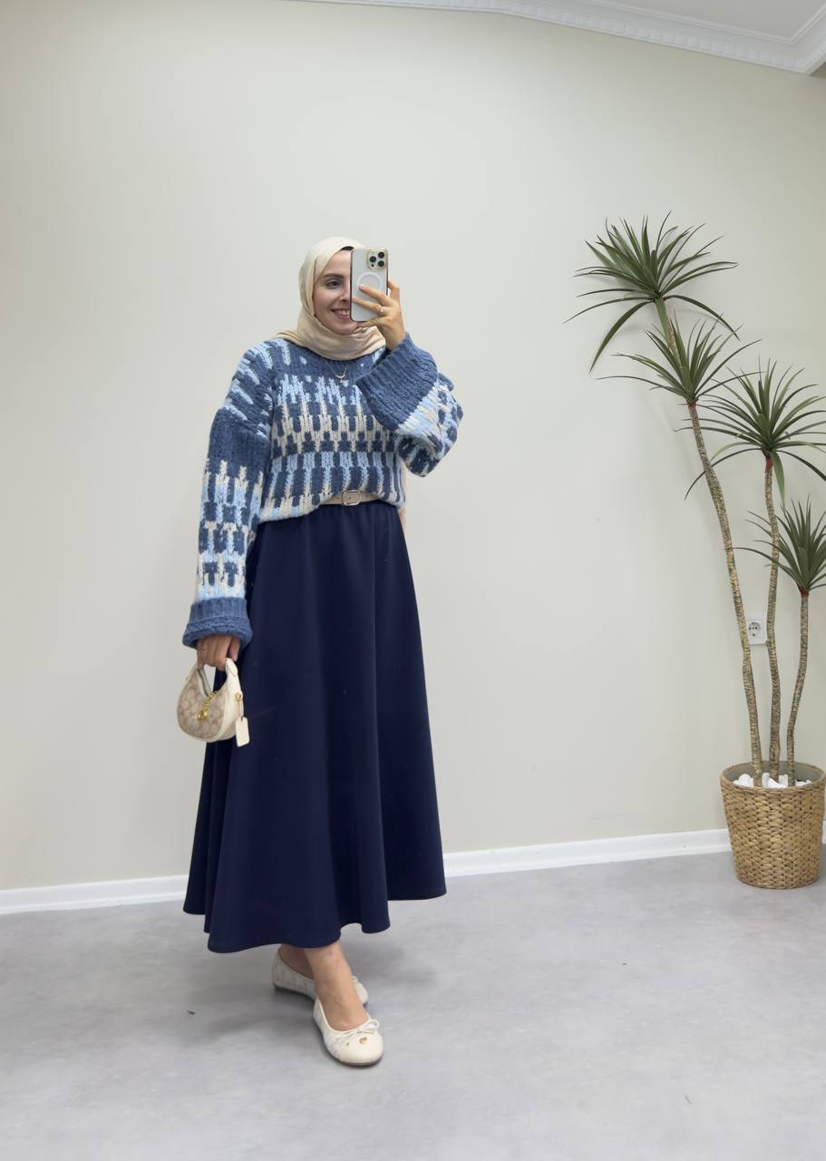 2554 - Oversize Kısa Kazak - Mavi