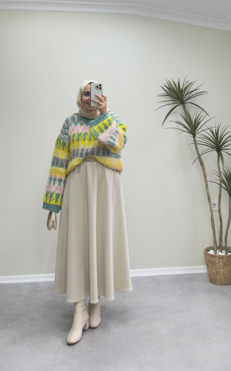 2554 - Oversize Kısa Kazak - Renkli