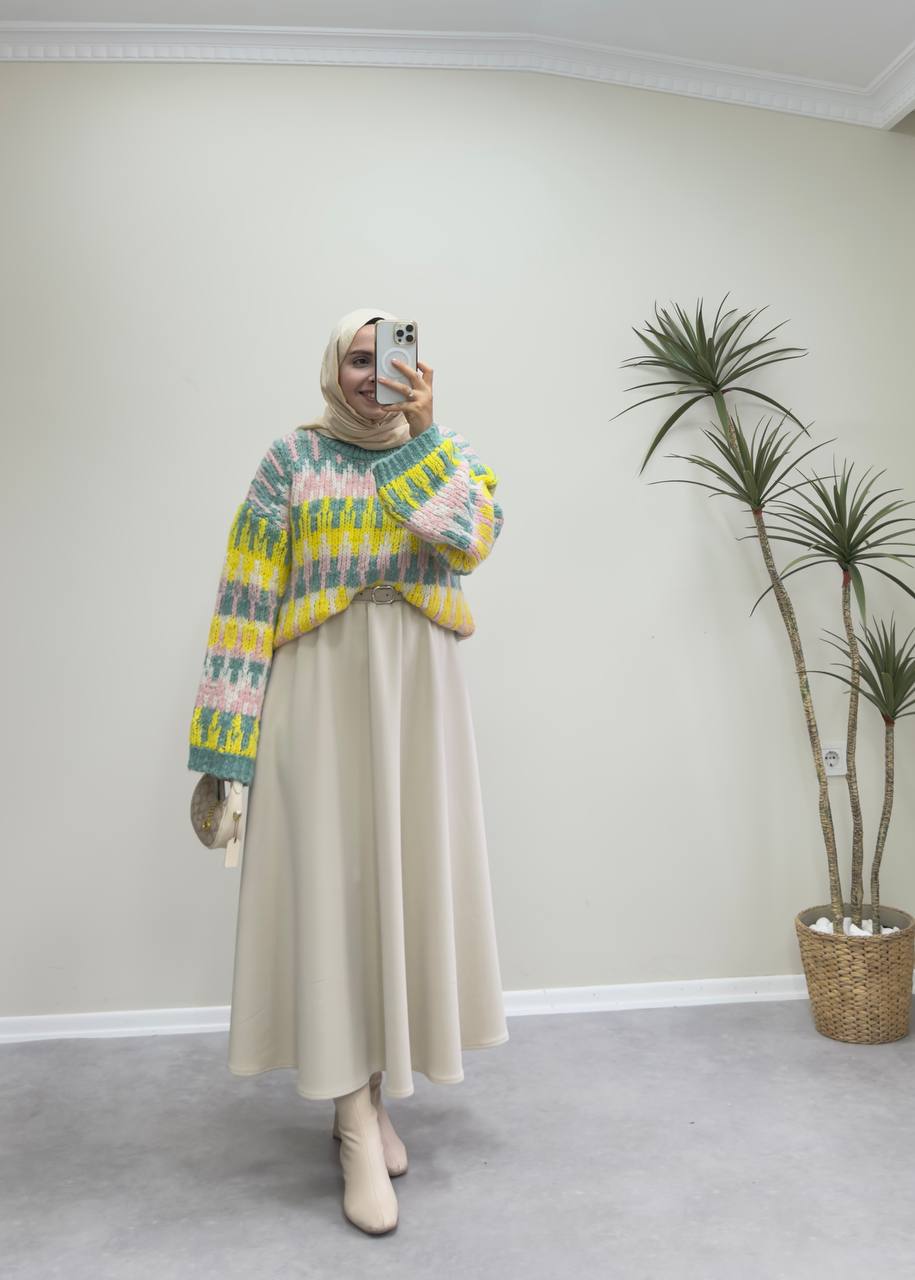 2554 - Oversize Kısa Kazak - Renkli