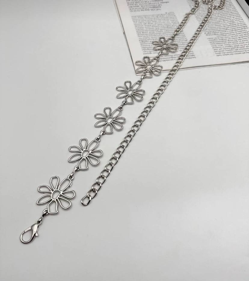 2455 - Gümüş Papatya Zincir Kemer