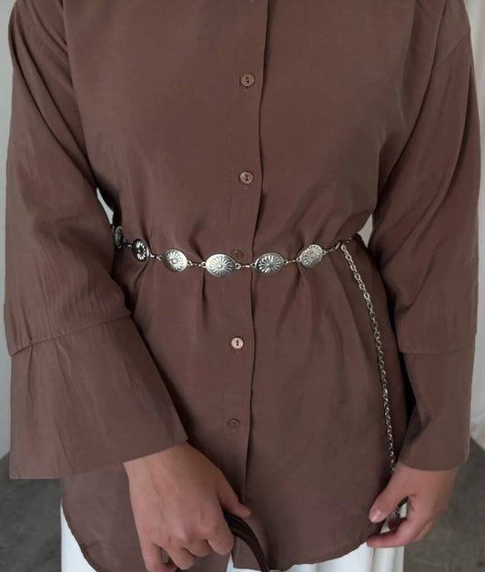 2455 - Oval Silver Zincir Kemer