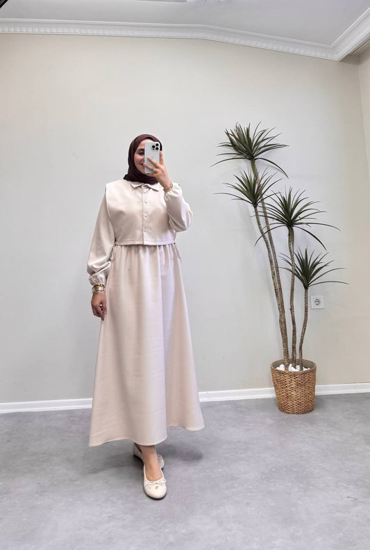 1397 - Yelekli Elbise -Bej