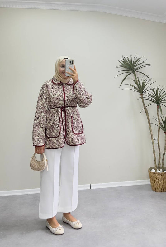 2608 - Kapitone ceket -Bordo