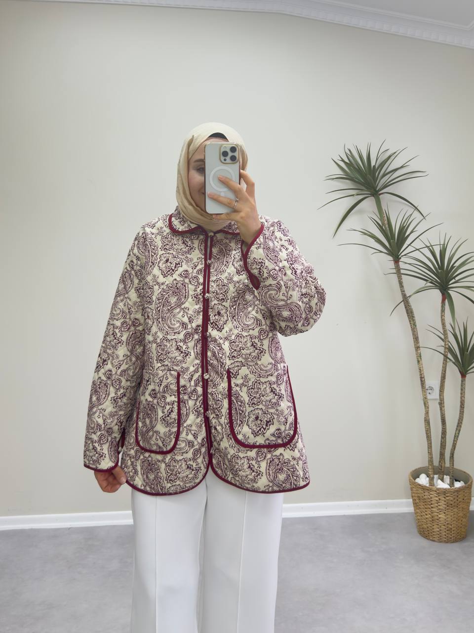 2608 - Kapitone ceket -Bordo