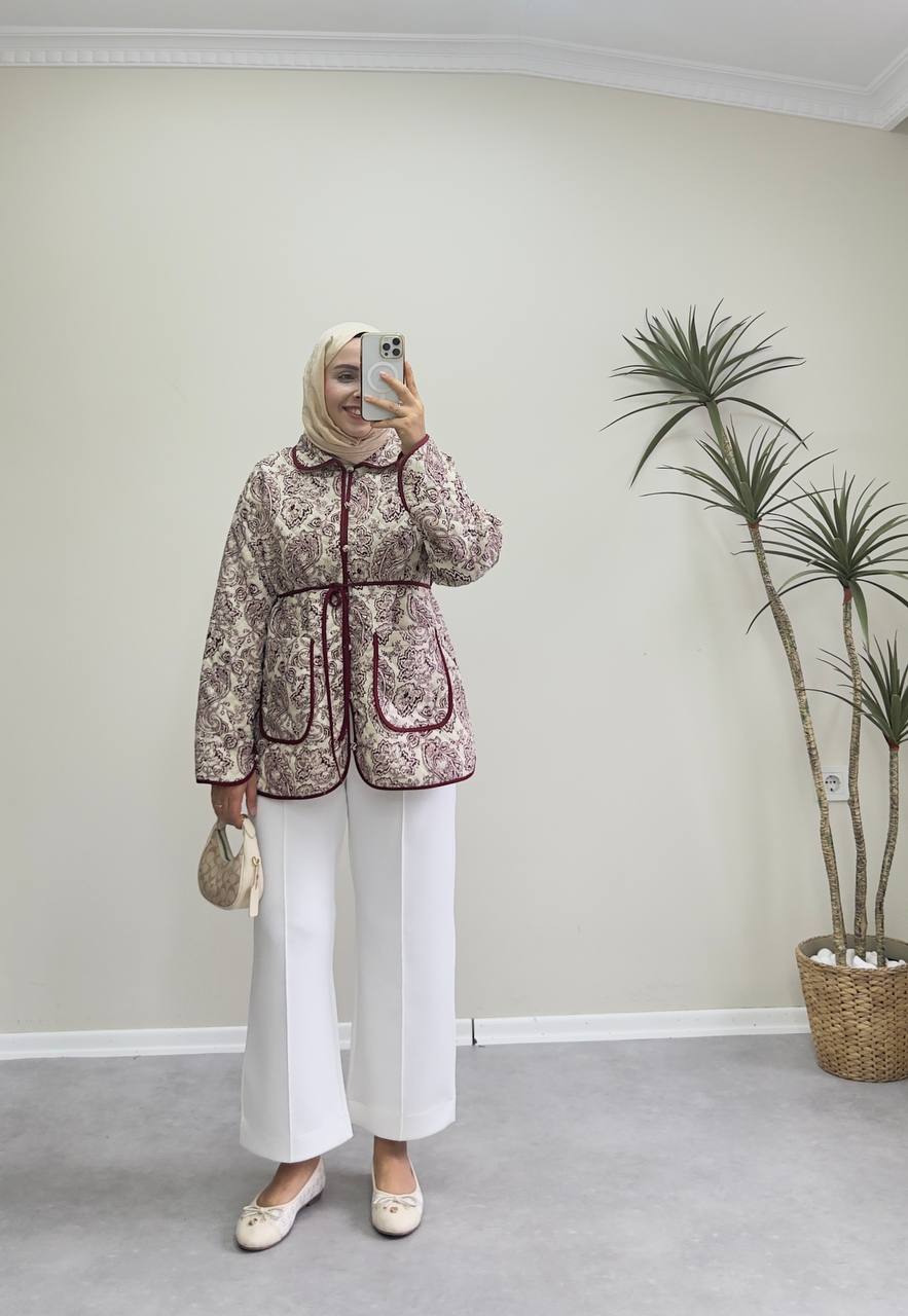 2608 - Kapitone ceket -Bordo