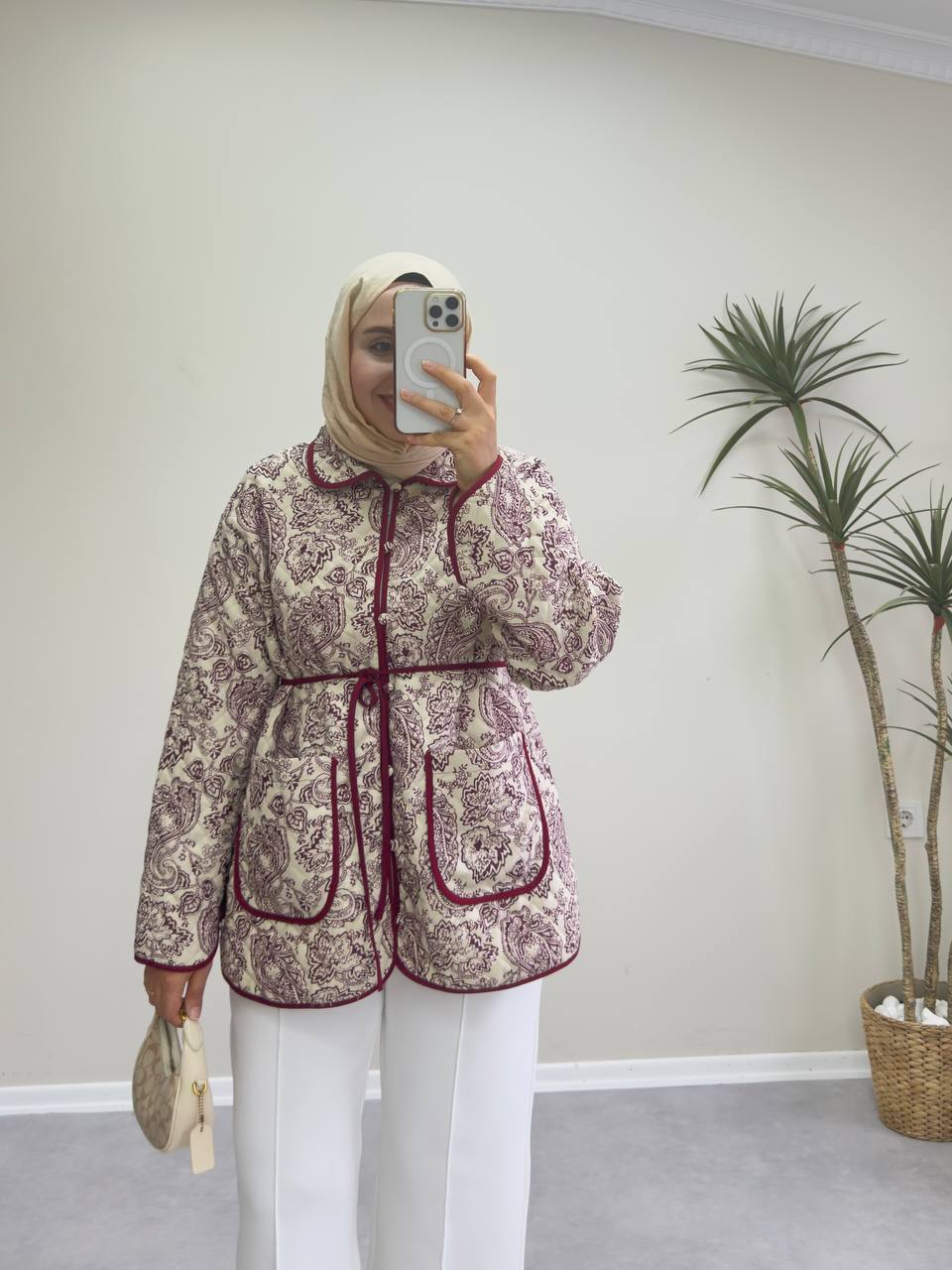 2608 - Kapitone ceket -Bordo