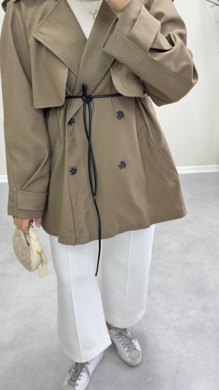 2585 - Deri Kemerli Trençkot - Kahve