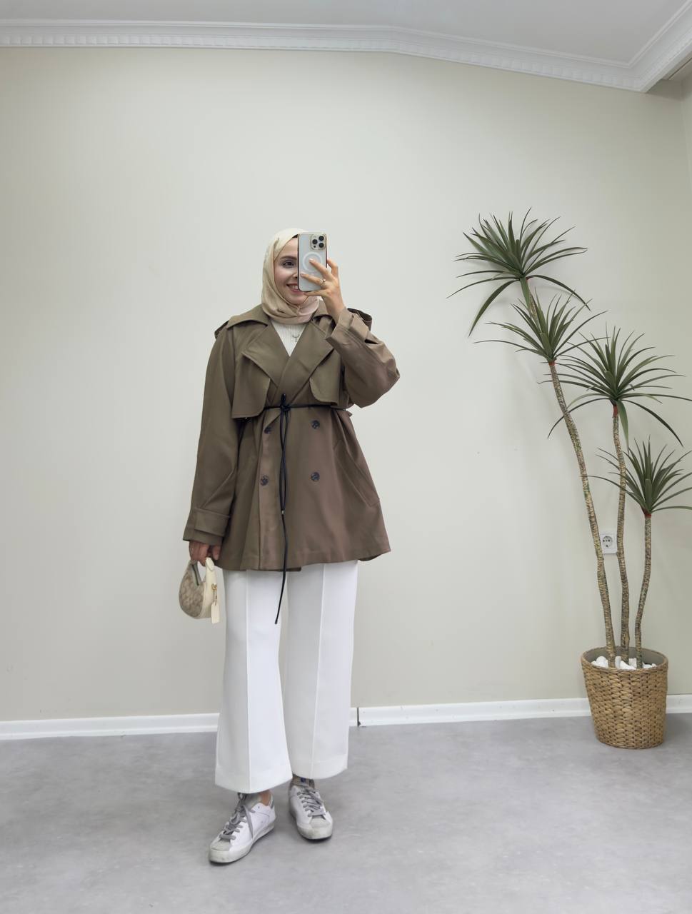 2585 - Deri Kemerli Trençkot - Kahve