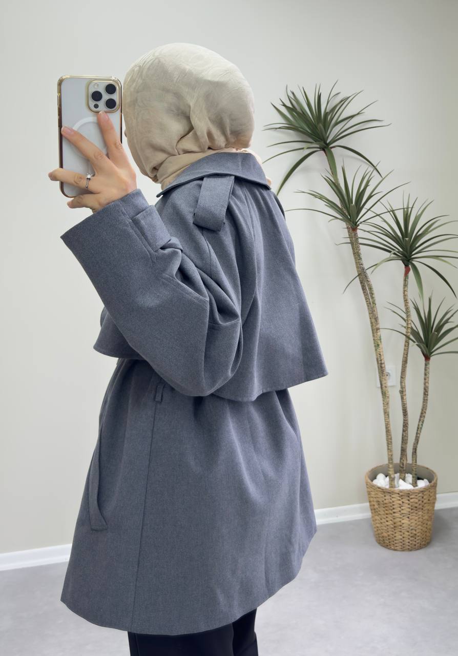 2585 - Deri Kemerli Trençkot - Antrasit