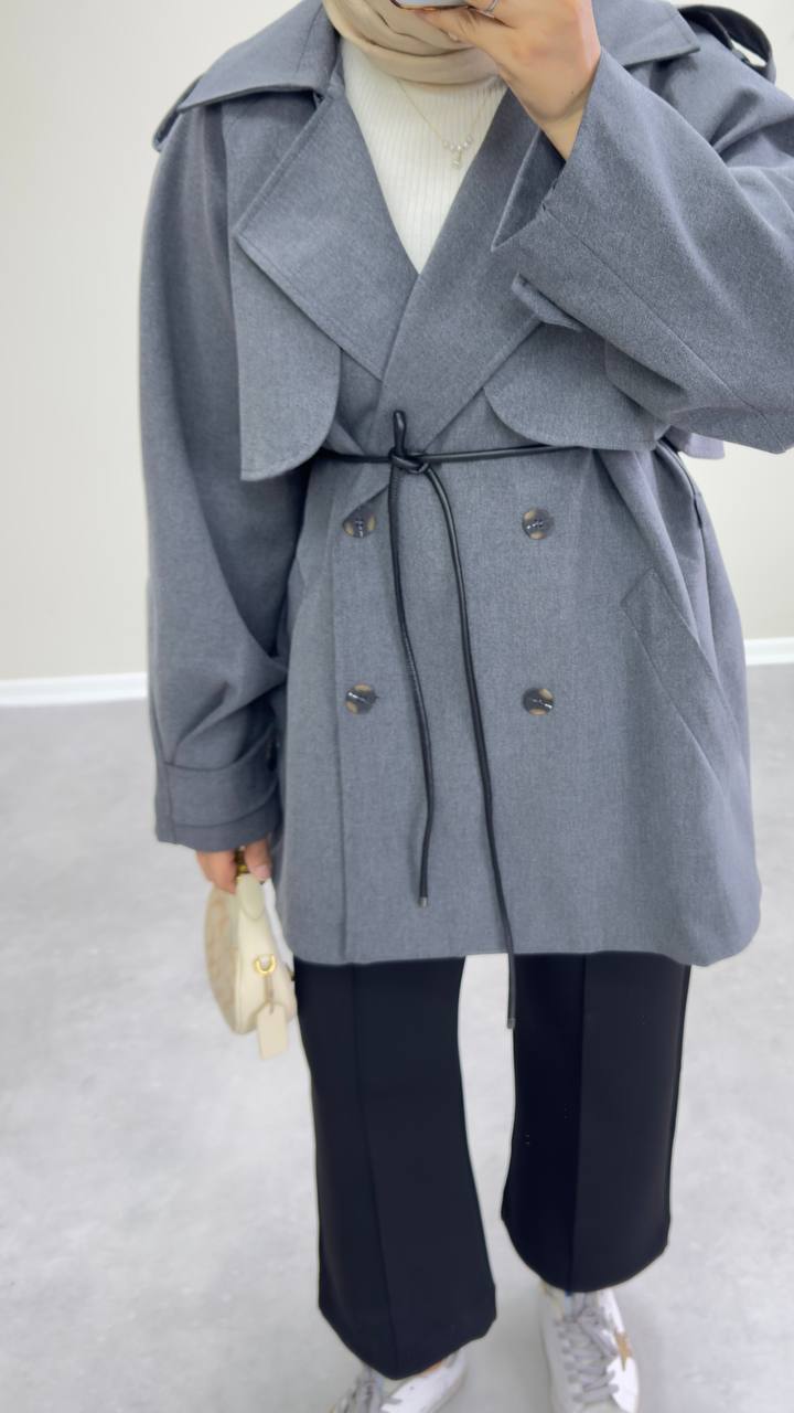 2585 - Deri Kemerli Trençkot - Antrasit