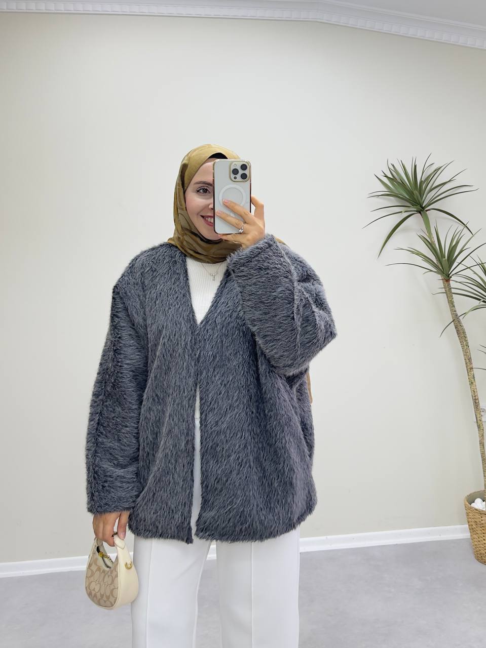 2578 - Yün Deri İpli Ceket - Gri