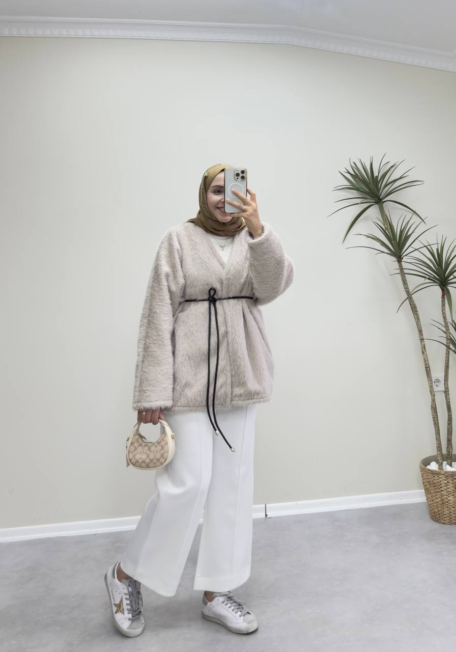 2578 - Yün Deri İpli Ceket - Bej