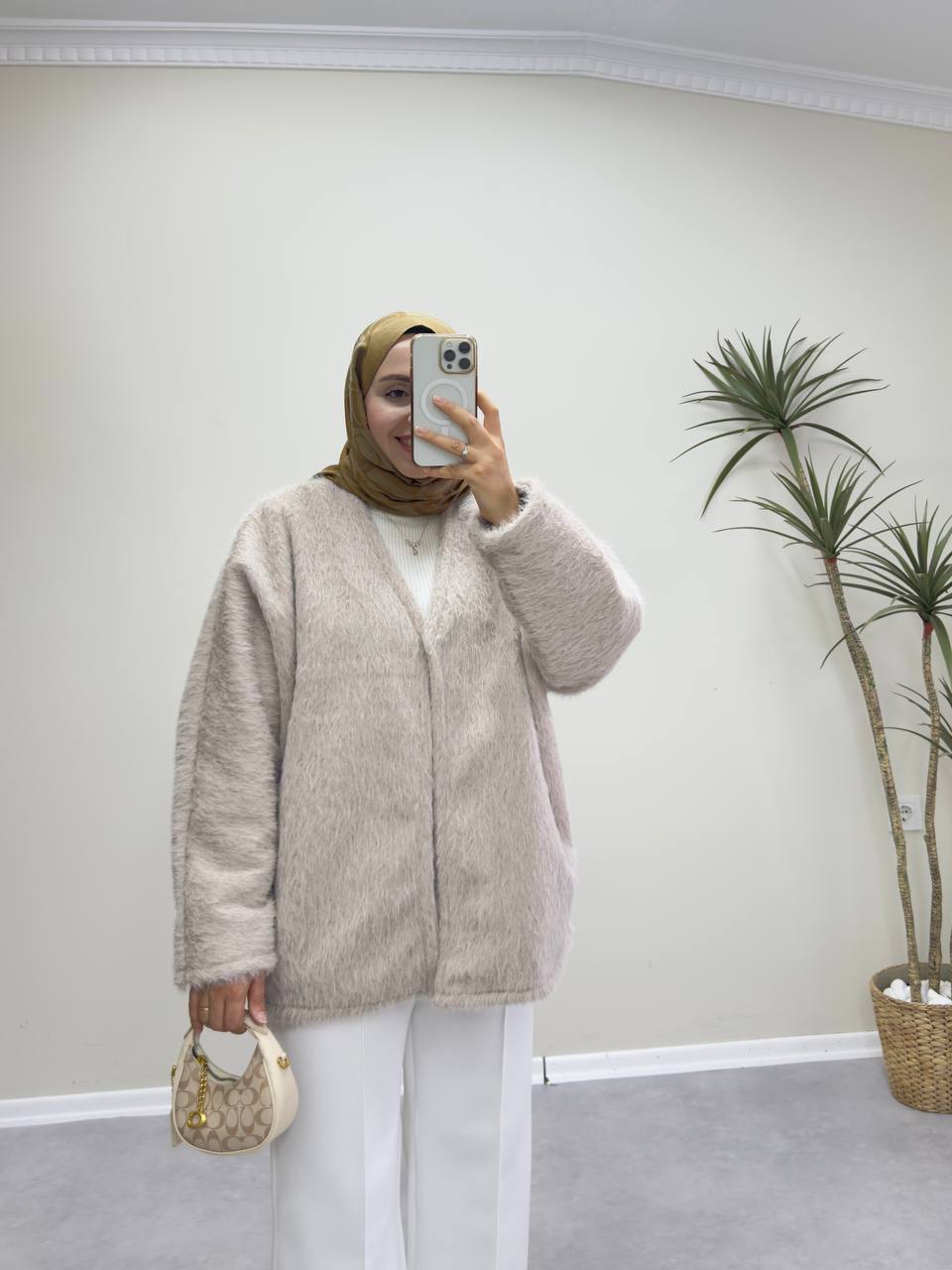 2578 - Yün Deri İpli Ceket - Bej