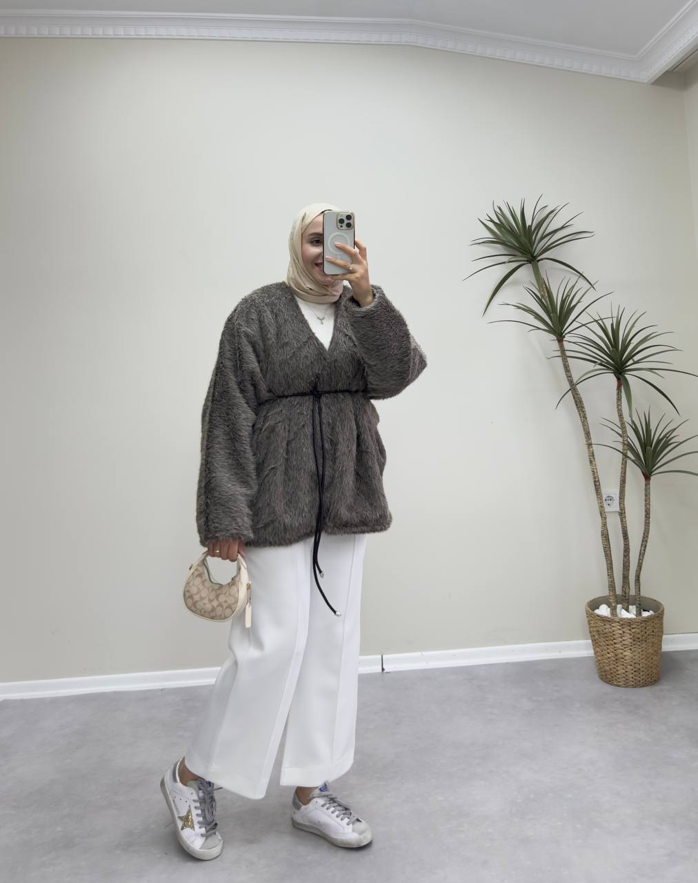 2578 - Yün Deri İpli Ceket - Kahve