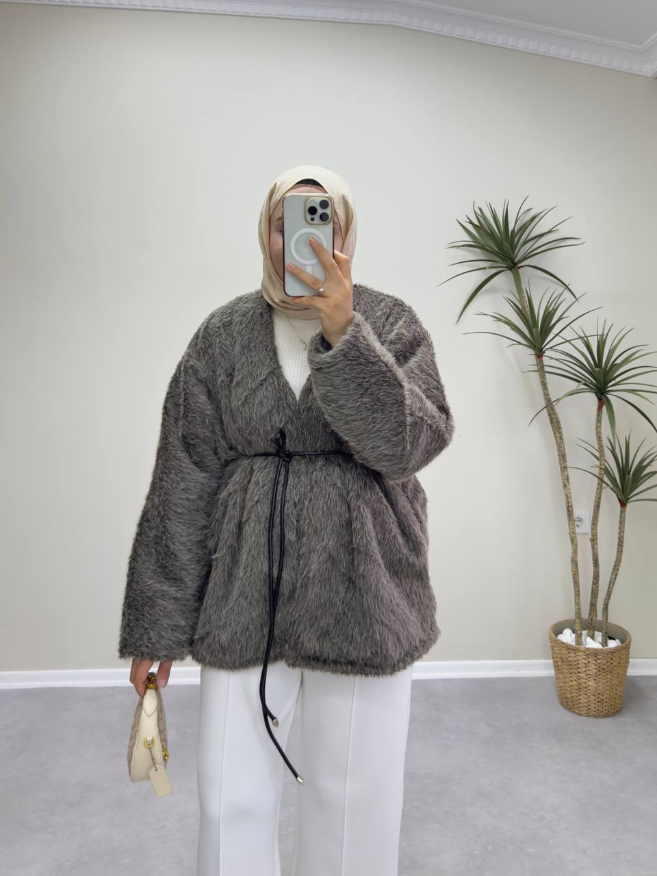 2578 - Yün Deri İpli Ceket - Kahve