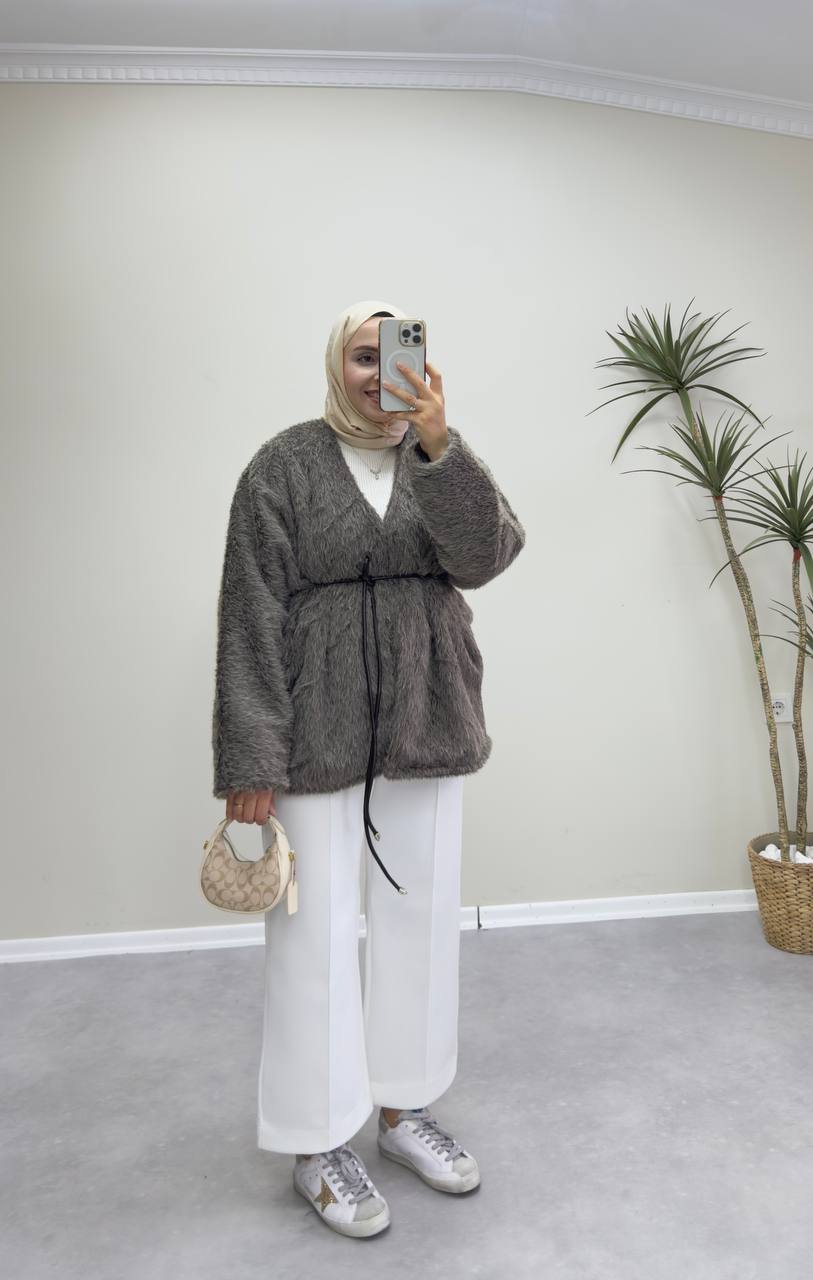 2578 - Yün Deri İpli Ceket - Kahve