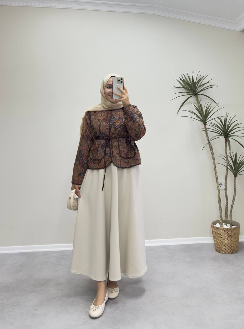 2370 - Jakarlı Ceket - Kahve Etnik