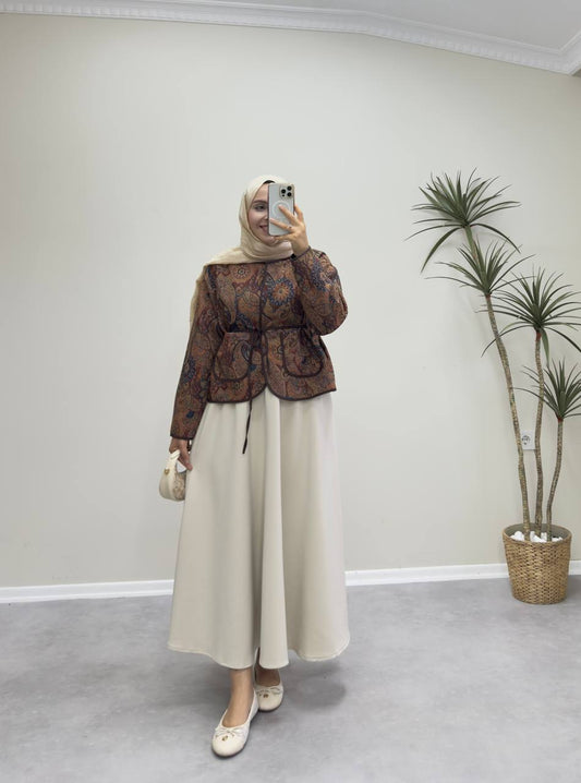 2370 - Jakarlı Ceket - Kahve Etnik